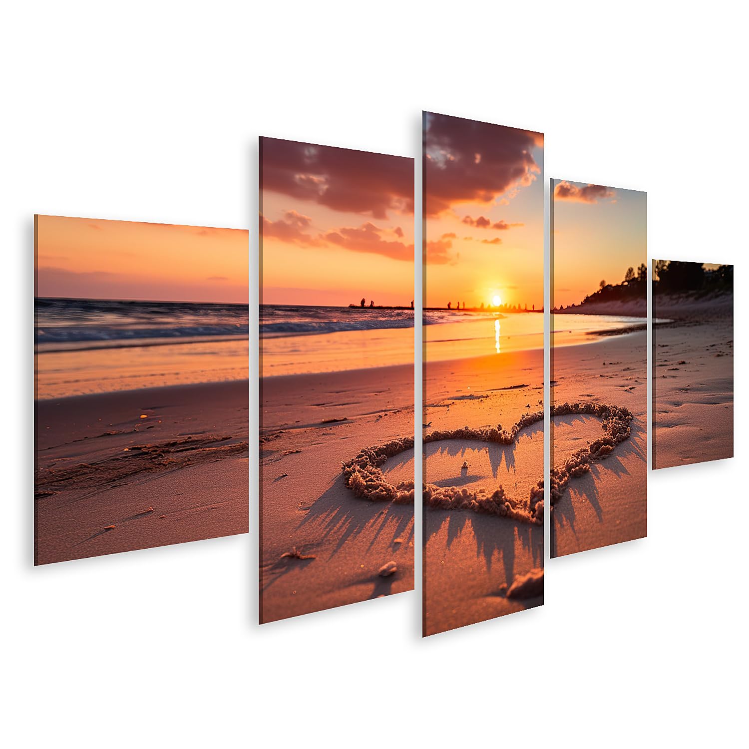 islandburner Quadro su tela a forma di cuore sabbia spiaggia tramonto luce calda immagini murali poster