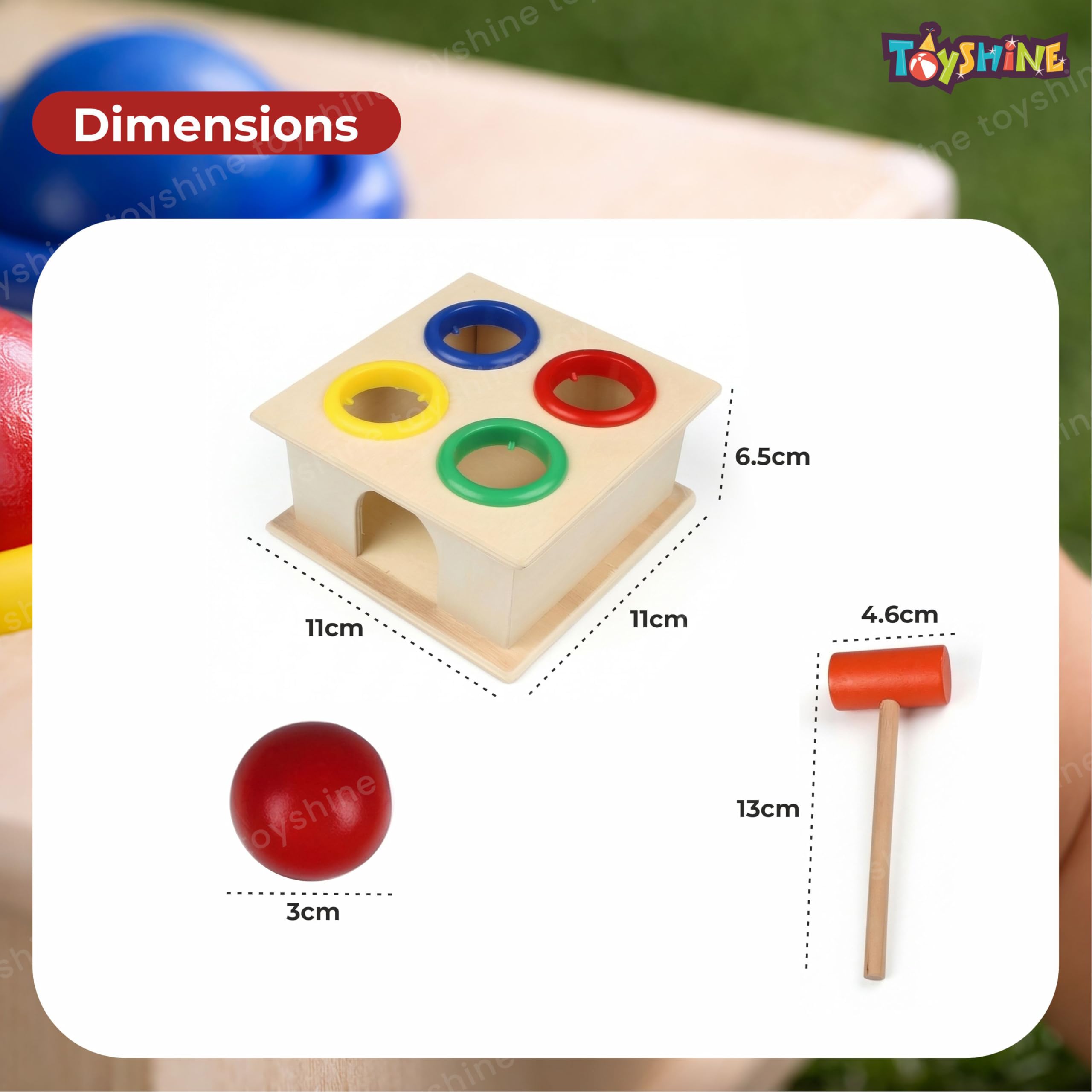Toyshine Wooden Ball Hammer Pound Shape Sorter Toy for Toddlers 4 Balls 1 Hammer Toy Montessori Toys for Baby Boys & Girls Interactive Learning fine Motor Skills Toy 3