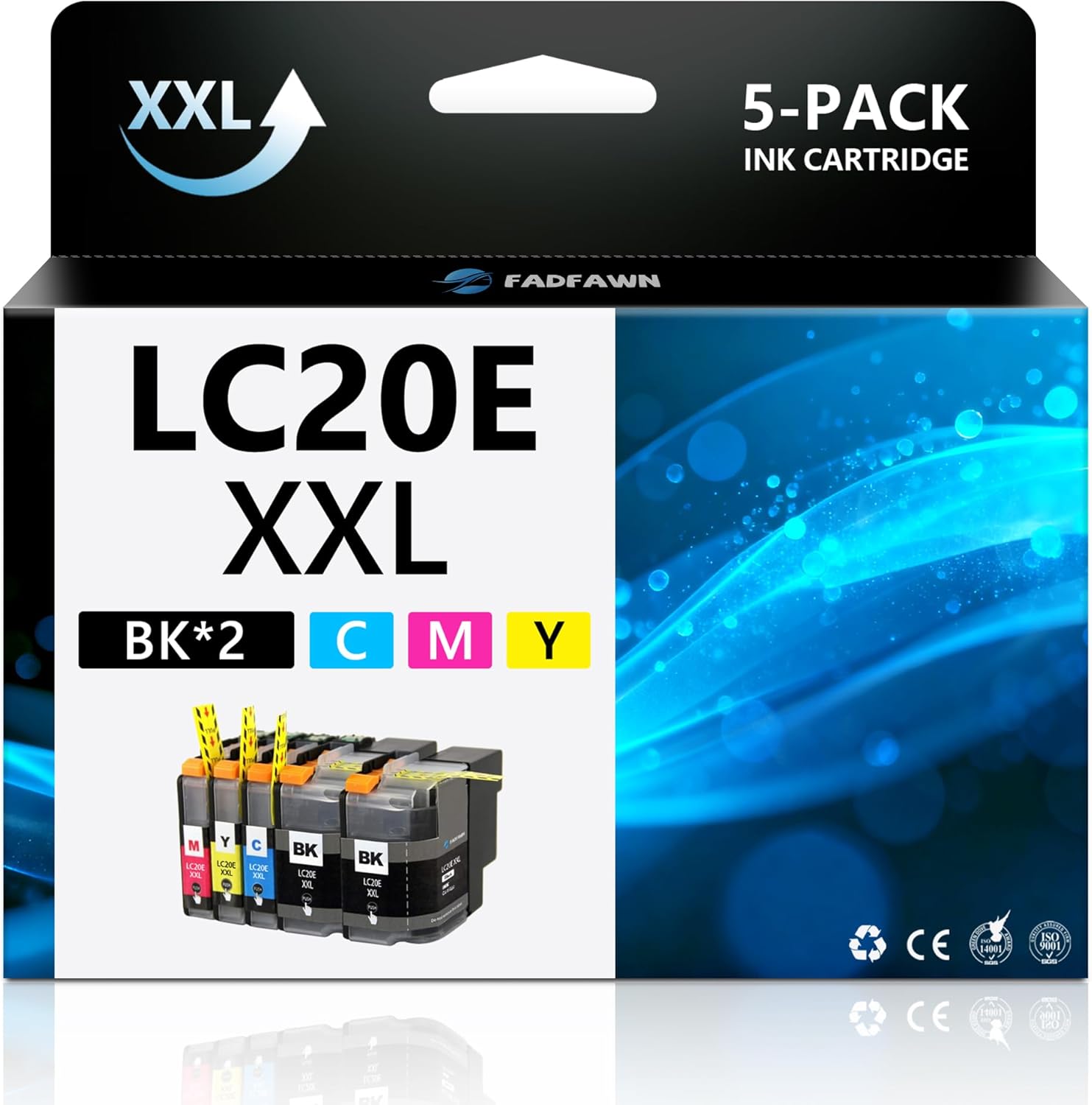 LC20E XXL Ink Cartridges with Super High Yield - Replacement for Brother LC20E LC-20E Work with MFC-J985DW MFC-J775DW MFC-J5920DW Printer (2BK/C/M/Y, 5 Pack)