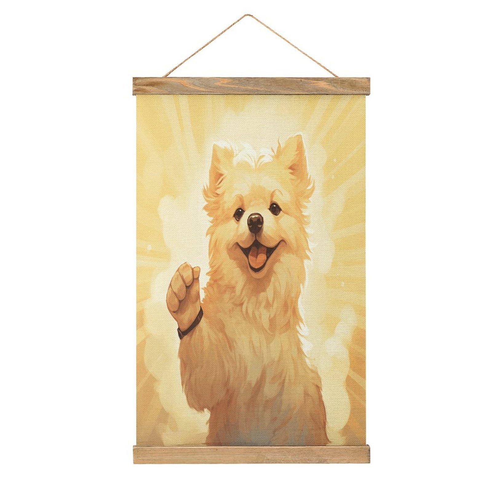 FekiLoot Charming Puppy Wall Art Poster Hanger Frame Linen Wall Art Decor Vintage Hanging Poster Hanging Wall Decor Rustic Retro Wall Art Print for Living Room Decor 20.4 X 13.1Inches