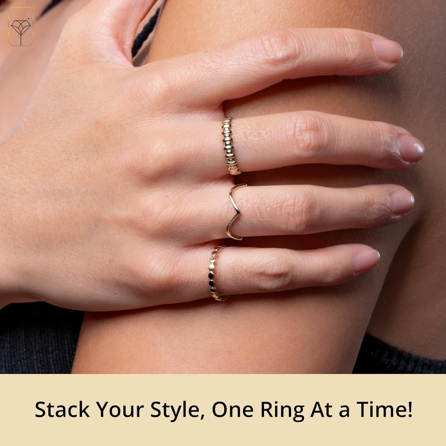 MAX + STONE Solid 10K Gold Rings for Women |10K Solid Gold Bar Rings for Women | Comfortable & Thin Gold Stackable Rings | Hypoallergenic 10K Solid Gold Band Ring in Size 6-8 - Image 3