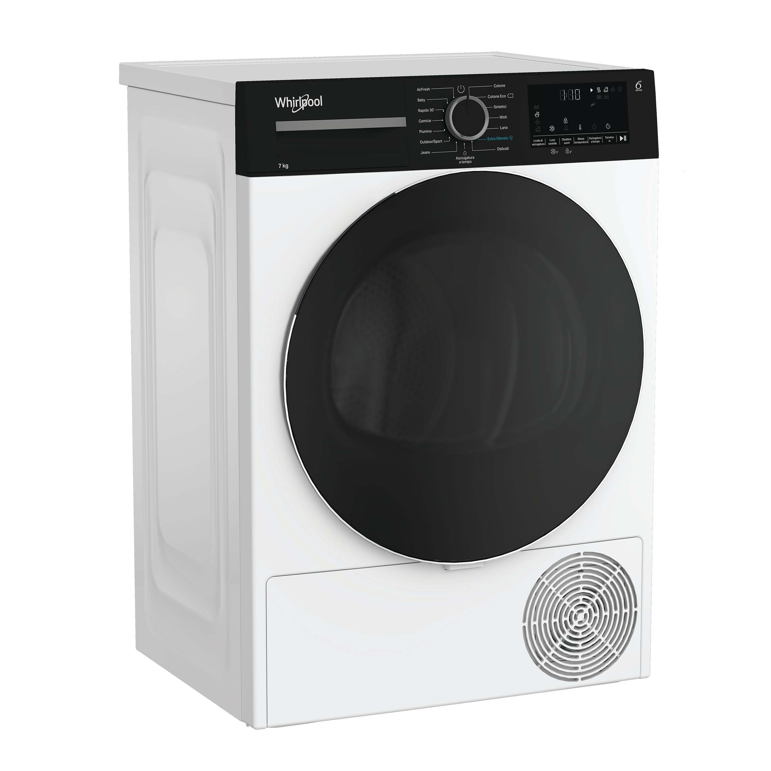 Whirlpool C WSD 74M WBS IT– Asciugatrice Slim 7 Kg A Pompa Di Calore, Libera Installazione, Classe C, 6° SENSO, Motore Senseinverter, Extra Silenzio, AirFresh, 84,6 x 59,7 x 54,5 cm