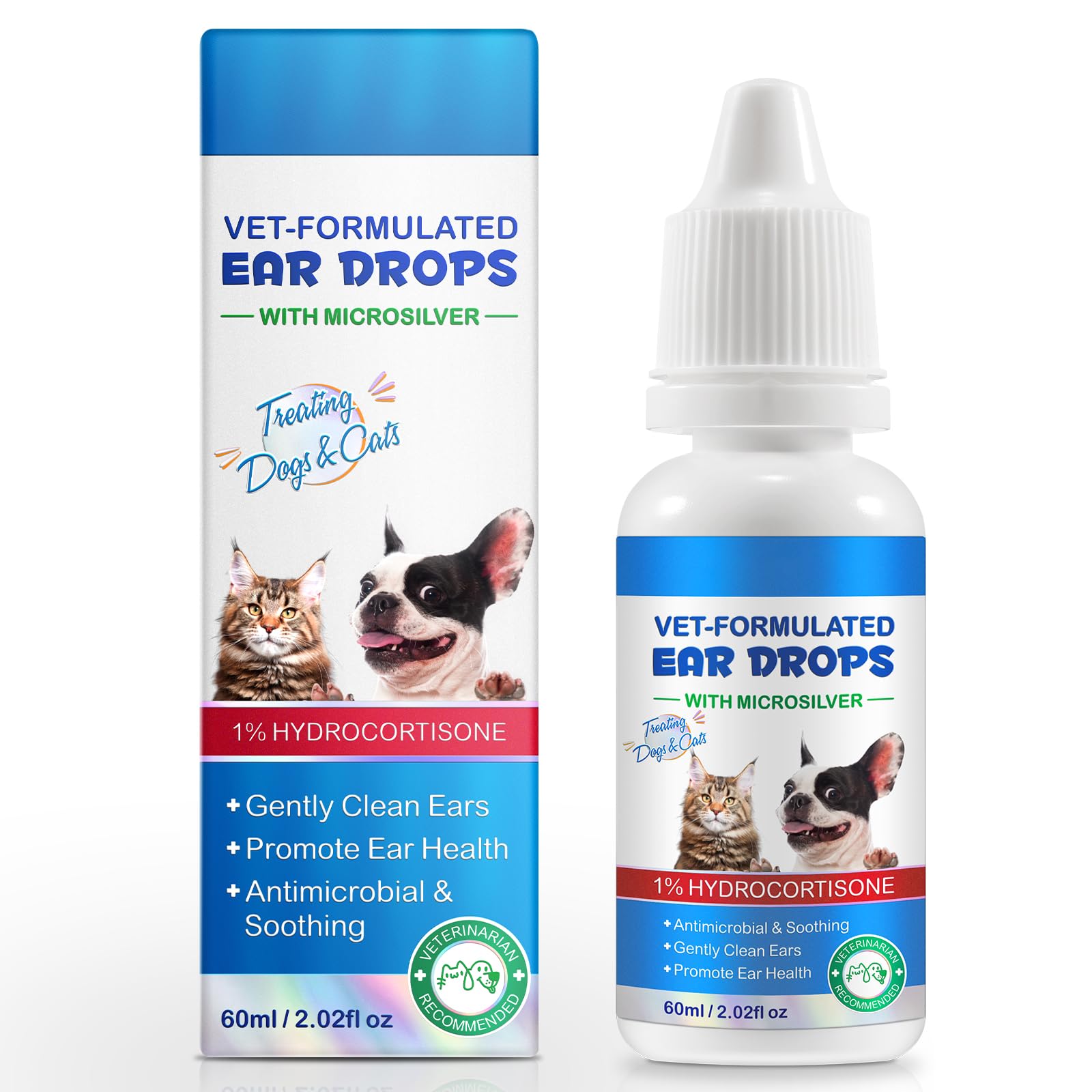 Cat&Dog Ear Infection Treatment Drops - Dog Ear Infections with 1% Hydrocortisone - Dog Ear Infection Treatment, Antiseptic Ear Cleaner for Cat & Dog Ear Cleaning Solution 2fl oz