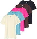 5 Pack: Women's Short Sleeve Active Workout T-Shirts - Dry Fit Gym Tops with Split Hem (Plus Sizes)