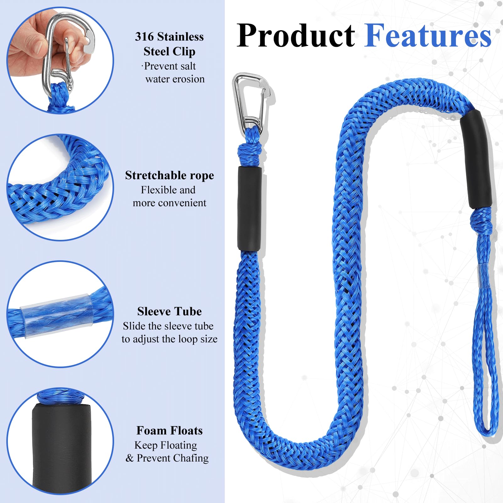 Cime Ormeggio Elastiche Per Barca 0,9 M (confezione Da 2) – Con Clip In Acciaio Inox 316 E Manicotto Regolabile – Per Kayak, Moto D'acqua, Piccole Imbarcazioni - 6
