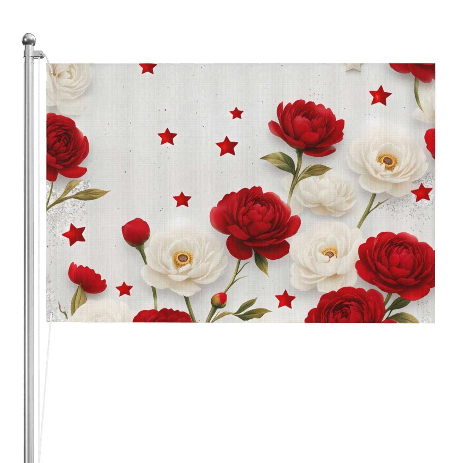 Drapeau extérieur double face Love Roses 1,2x1,8m polyester résistant intempéries