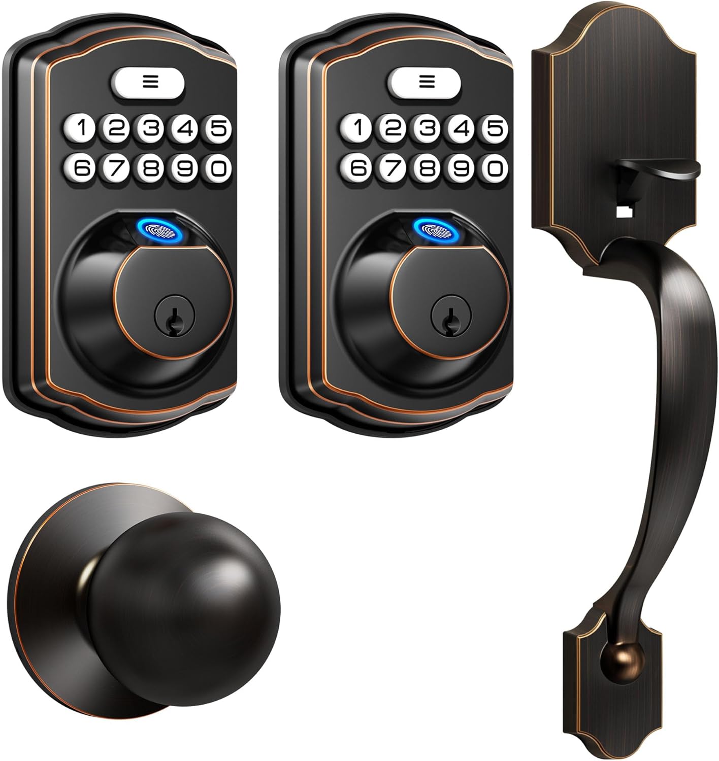 Veise Fingerprint Door Lock with 2 Door Handles and 2 Door Knobs, Oil Rubbed Bronze