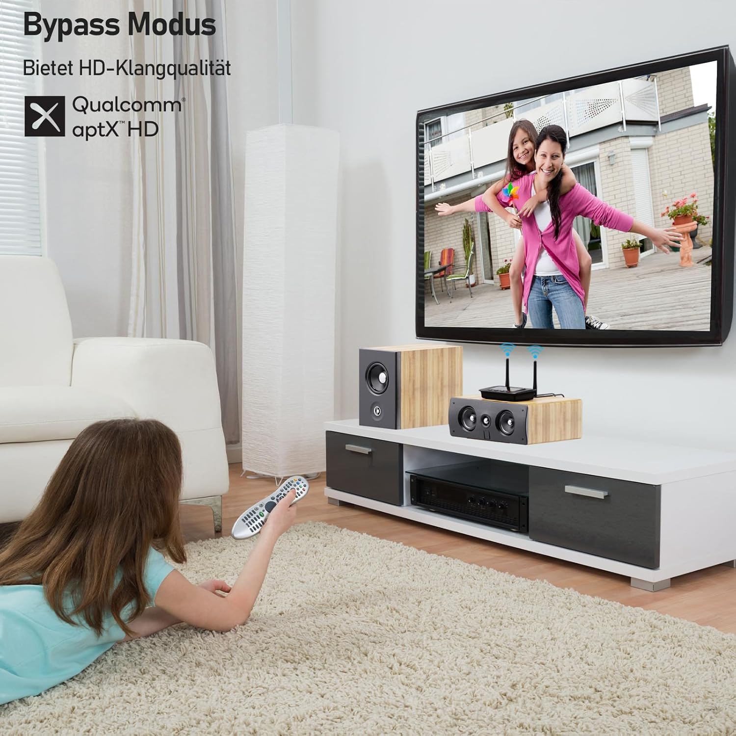 1Mii B03Pro Bluetooth 5.3 Transmitter & Empfänger für 2 Kopfhörer, 3-in-1 HiFi Audio Adapter mit DAC und AptX HD Low Latency, Splitter für TV & Stereoanlage, AUX/RCA/Optisch, Große Reichweite