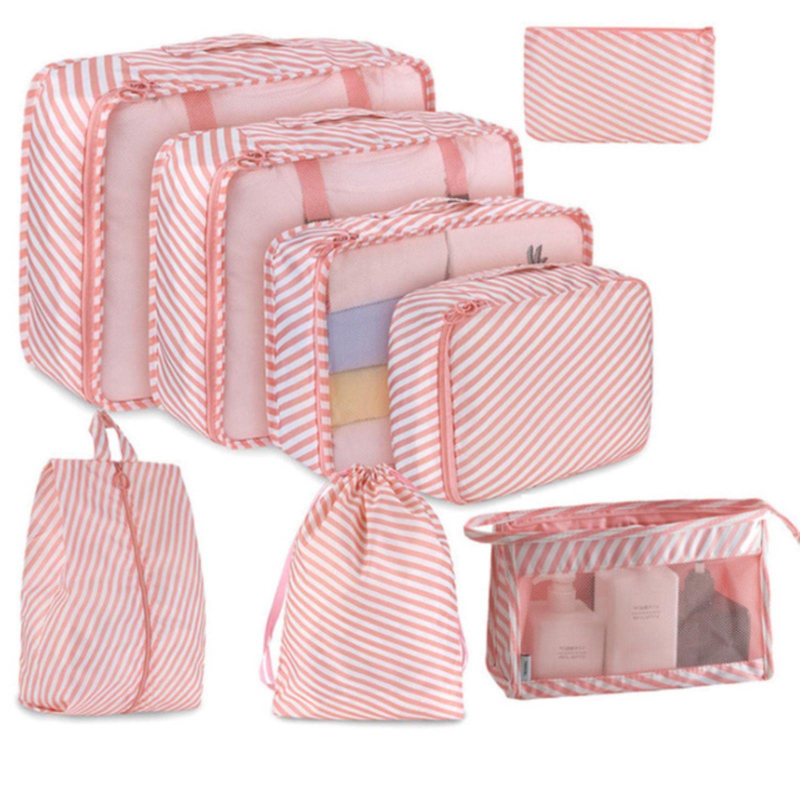 9-częściowa torba do przechowywania walizka zestaw kostek do pakowania podręczny organizer do bagażu odzież buty dane kosmetyczne schludne etui etui zestaw-różowa linia