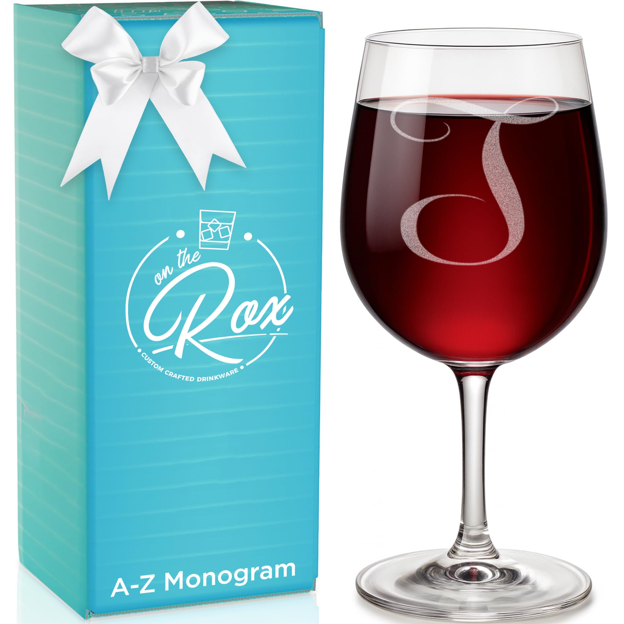 Monogram 12,75 onza grabado Vino Cristal Vidrio elegante de alta calidad ideal para beber Rojo o blanco Vino en Rusa regalo ideal para cualquier occasion- especial de: en la Rox