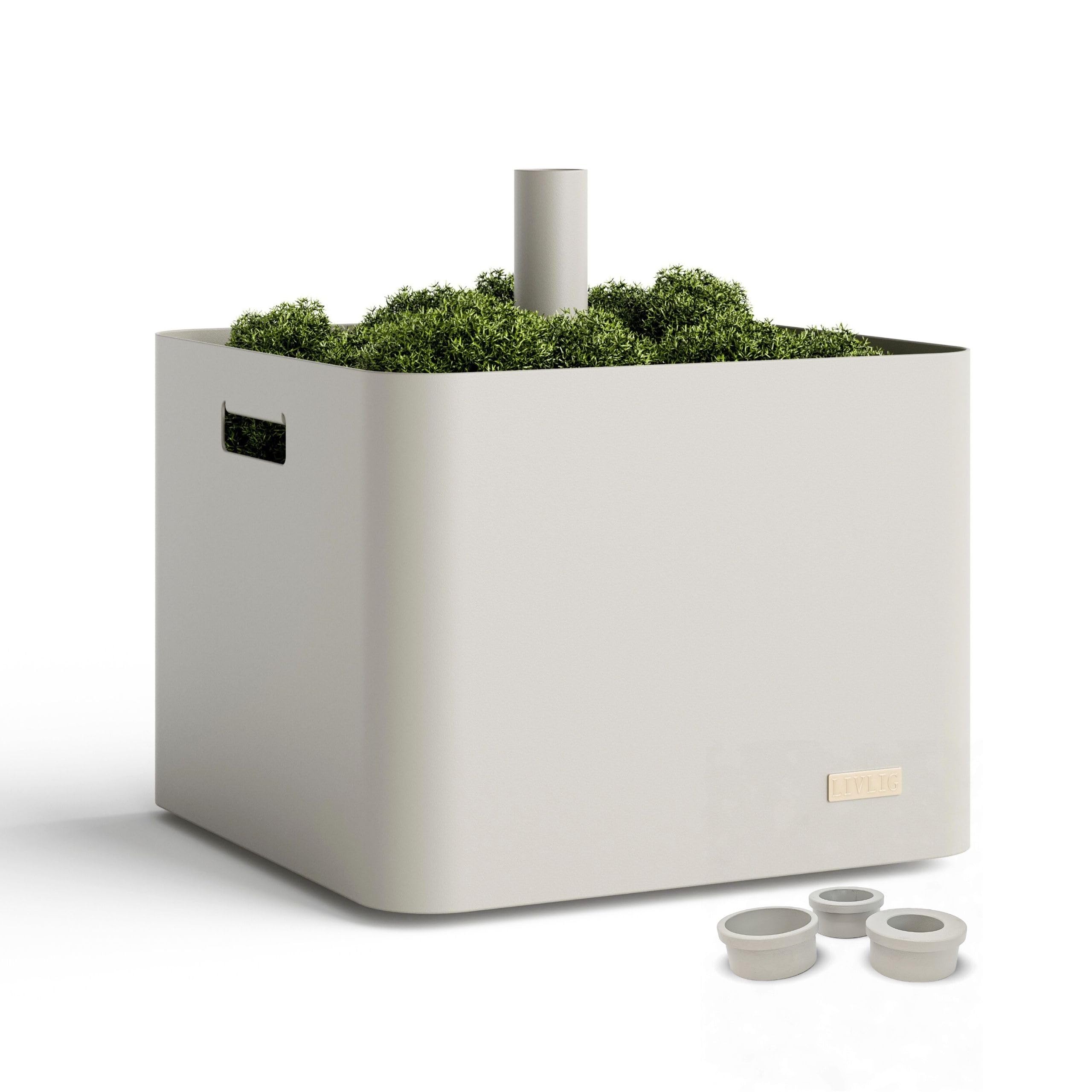 Livlig53 LIVLIG - Soporte para sombrilla con ruedas, 2 en 1, jardinera y protección solar, 100% acero inoxidable, rellenable hasta 39 L, para sombrillas de hasta 250 cm de diámetro, color gris