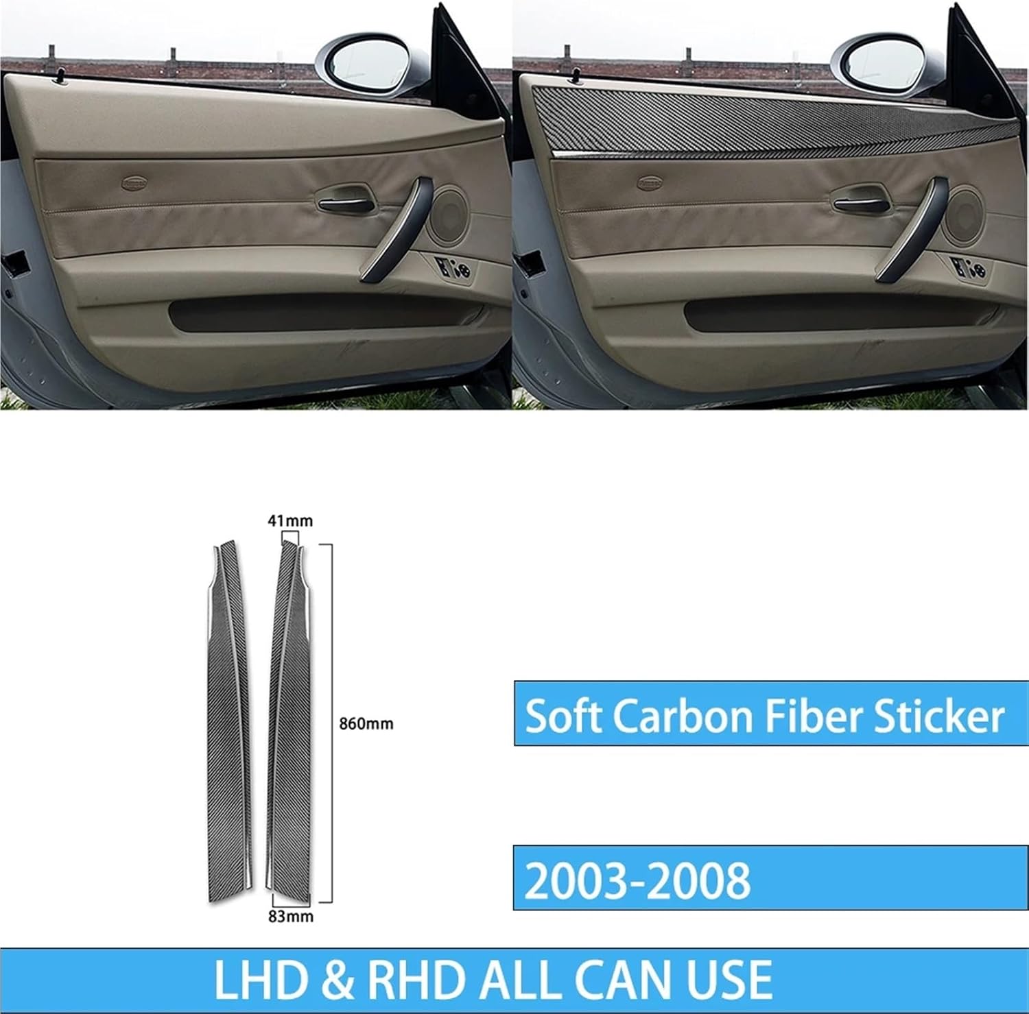 Compatible with BMW E85 Z4 2003-2008 Real Soft Carbon Fiber Sticker Strip Car Interior Window Door Panel Decoration Cover Inner Accessories
