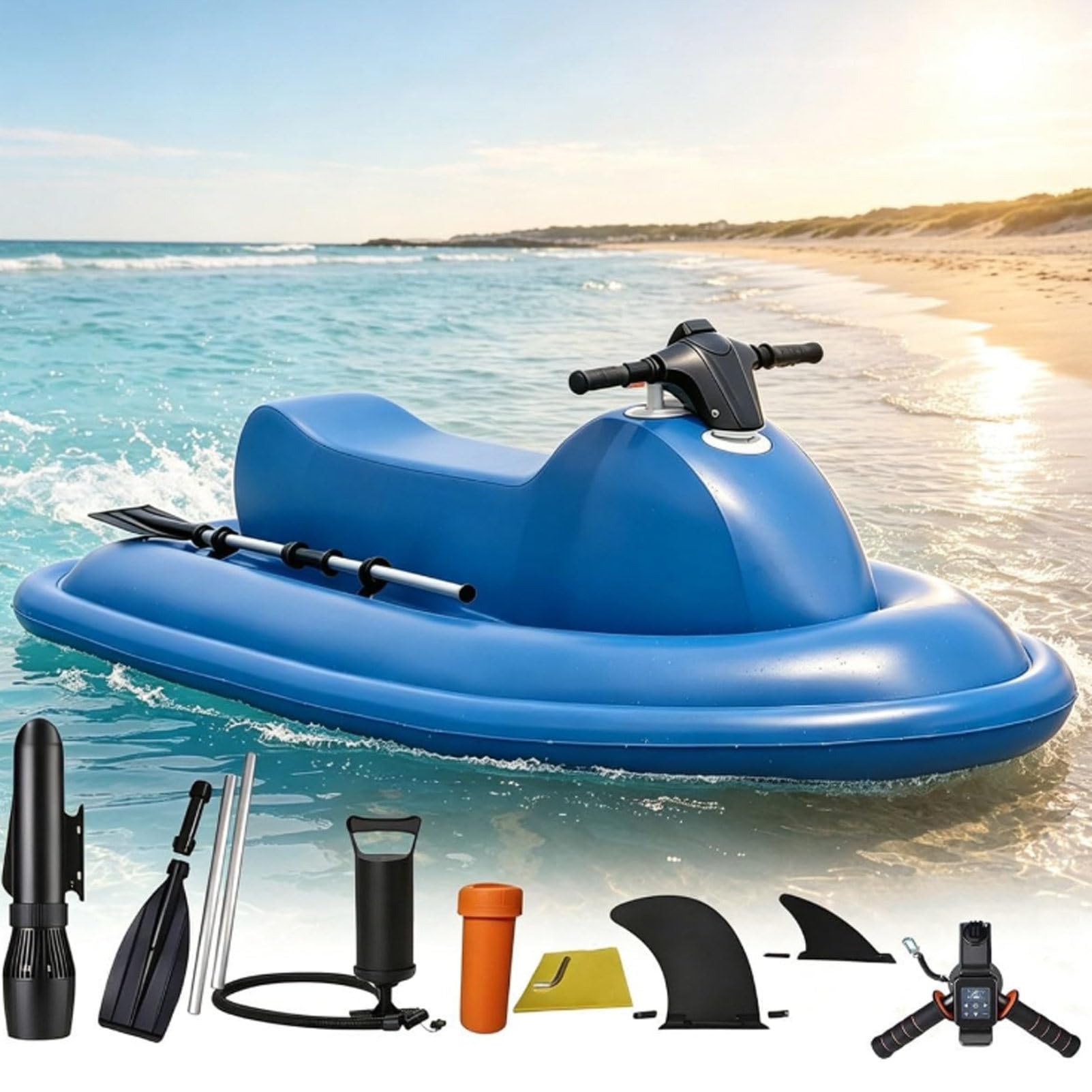 Oiyekntd Electric surfboard,Seated Floating Pool Motor Boat, 1-2 Persons Water Propulsion Jet Ski,Upgraded Dual-Fin Design Motorboat for Adults & Kids, Diving, Swimming, Kayaking 700W16A