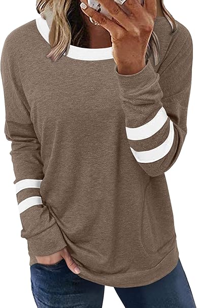 ONLYSHE Womens Crewneck Sweatshirt Casual Loose Fitting Tops Long Sleeve T Shirt
