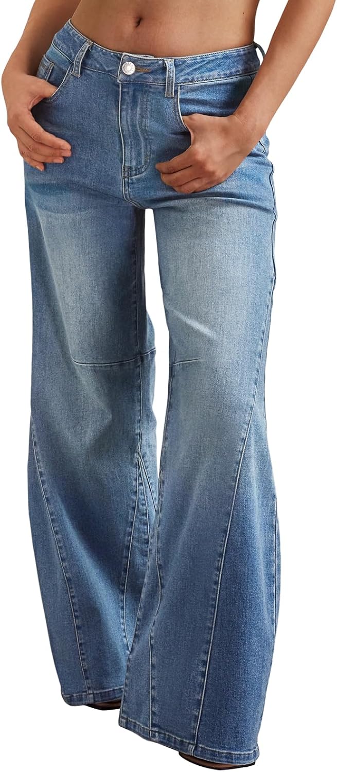 Trendy Queen Women’s High Waisted Wide Leg Barrel Jeans Stretch Baggy Flare Denim Pants Trendy Queen Women’s High Waisted Wide Leg Barrel Jeans Stretch Baggy Flare Denim Pants
