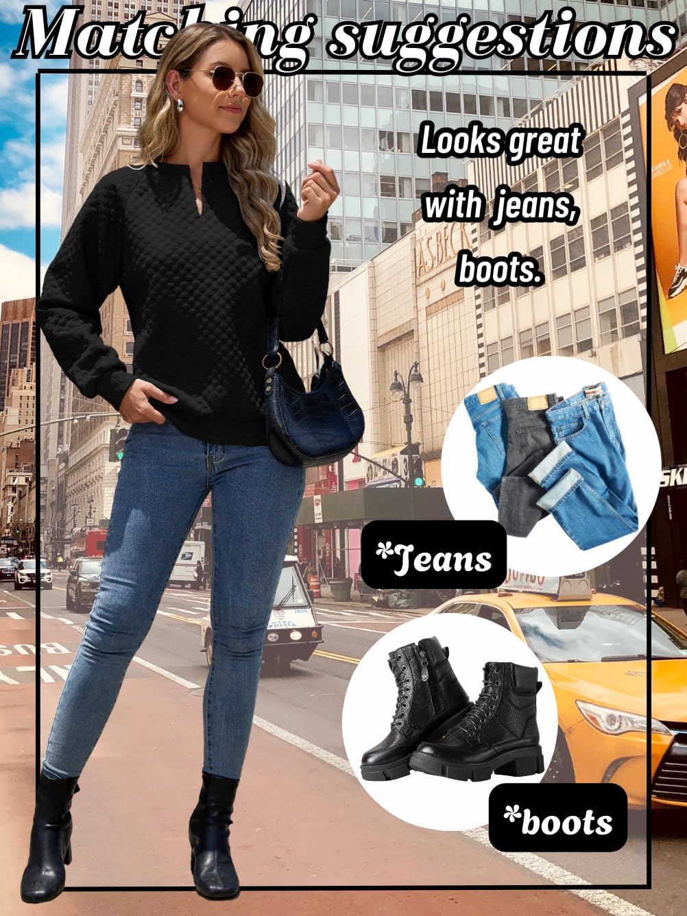 Women Trendy Quilted Plain Sweatshirt, Raglan Long Sleeve Loose Lightweight Pullover Top, Casual Fashion Fall Outfits - Image 5