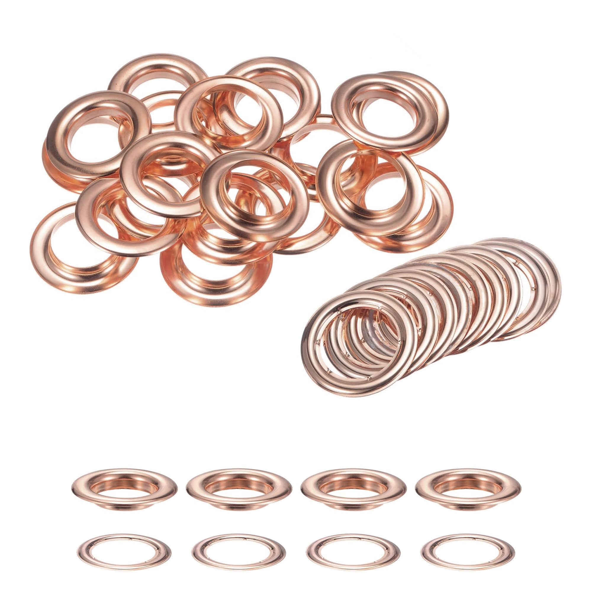 Trimming Shop 40mm Silver Eyelets Rings with Self-Backing Washers, Round Fastener, Perfect for Curtains, Drapes, PVC Banners, and Canvas Holding, 100 Pieces, Rose Gold