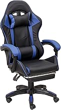 Baroni Home Gaming Chair with Ergonomic Tilting Backrest and Adjustable Height, Office Chair with Lumbar Support, Padded Headrest and Removable Footrest, Blue, 58 x 66 x 114-124 cm