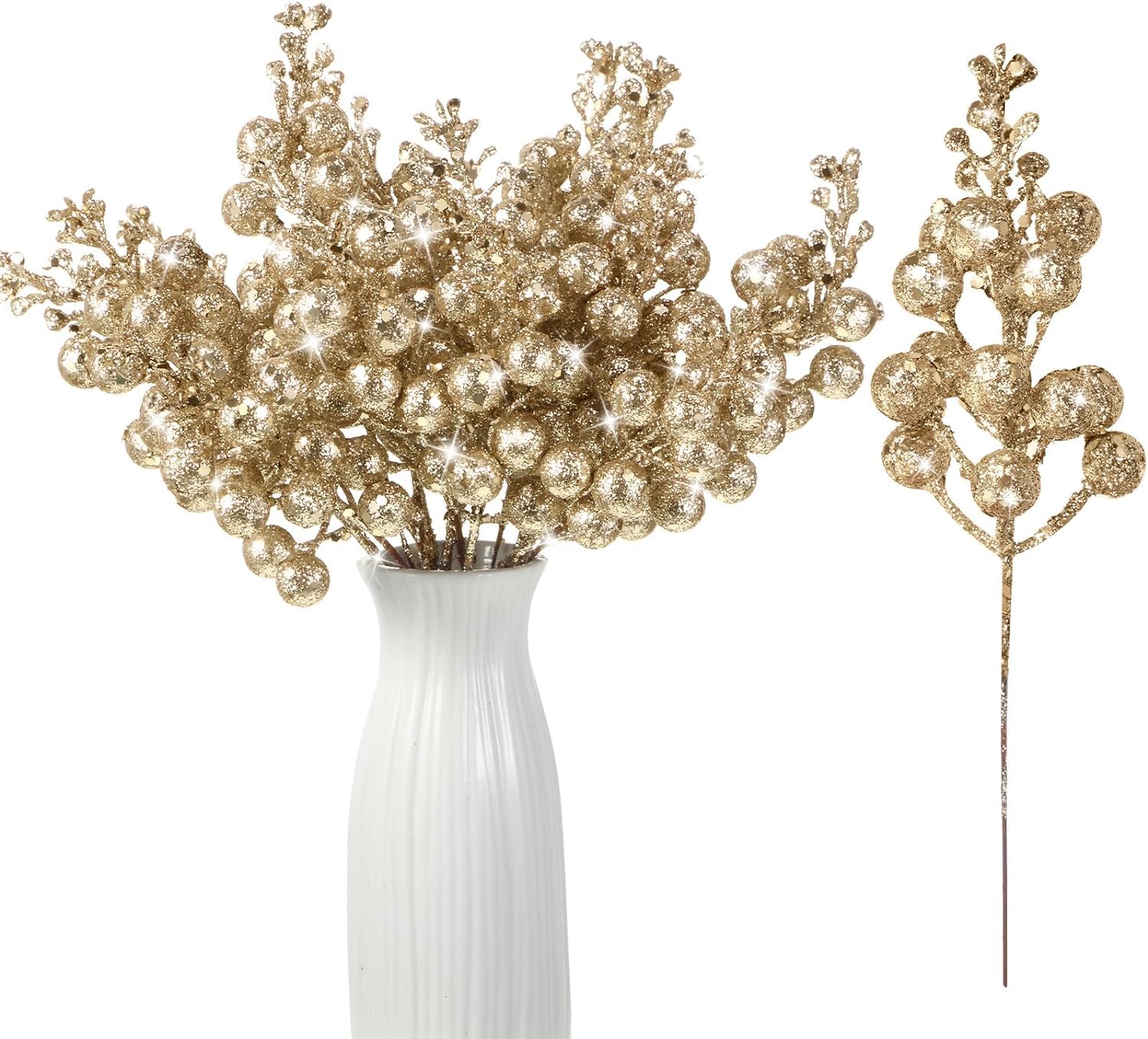 KROGER 5 Pcs Artificial Glittered Berries Stems 7.5 Inch Decorative Berry Picks Artificial Flower Branches Sprays Floral Stems for Valentine's Day, Home Decor, Crafts, Christmas Tree, DIY