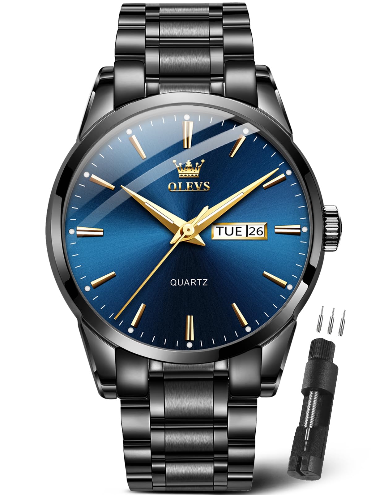 Classic Men Watches with Date,Stainless Steel Man Watch with Date, Bussiness Watches for Men,Luminous Quartz Mens Watches Black/White/Blue/Gold, Waterproof Male Watch with Week