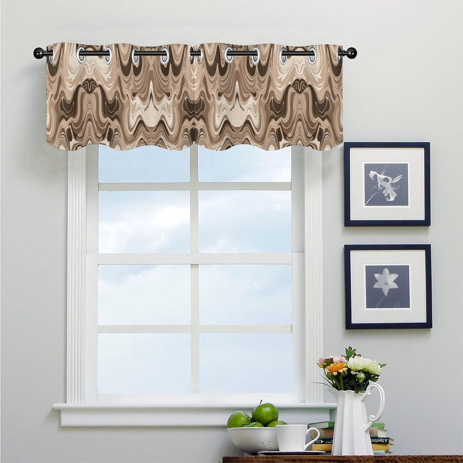 Small Window Curtains, Taupe and White Printed Mini Window Curtains Valance, Pocket Window Curtains are Suitable for Homes, Offices, Farmhouses, and Restaurants
