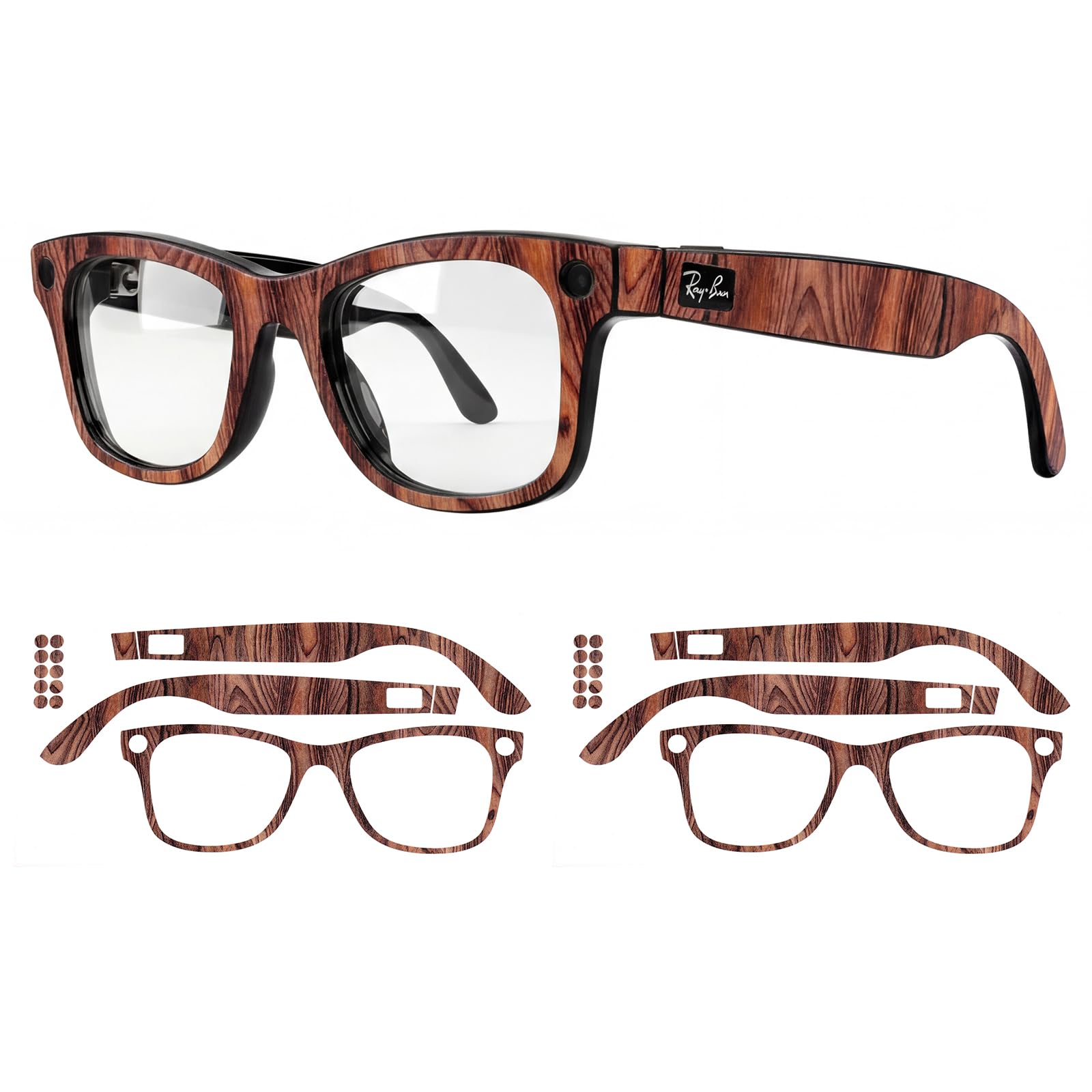 Evita arañazos en Ray-Ban Meta Wayfarer con este protector vinilo 3M madera RW4006 50 22