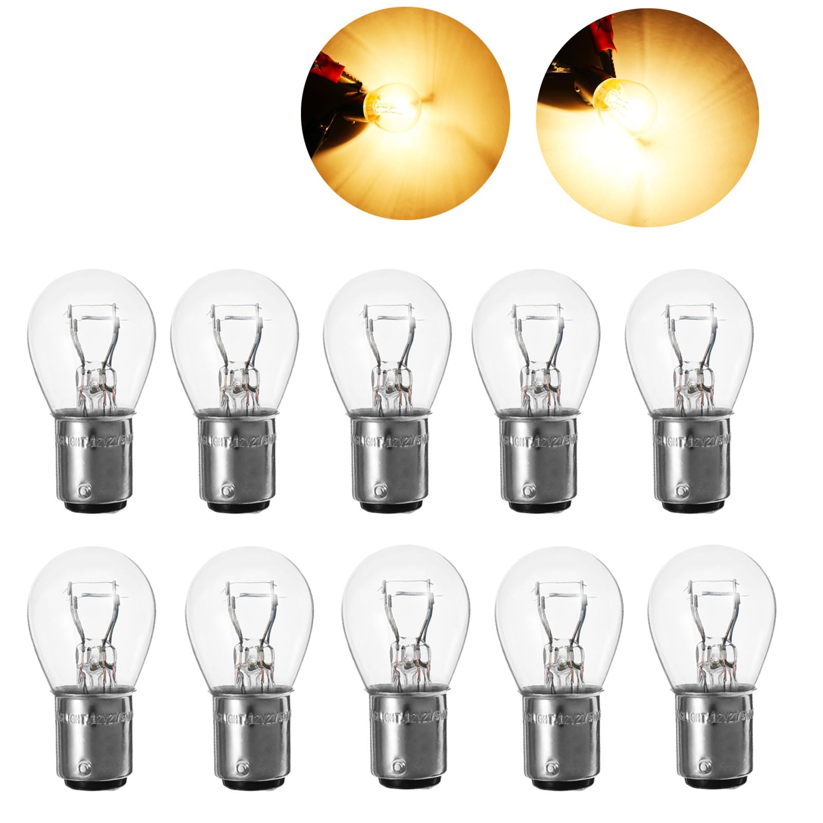 BEIWAOK Brake Light Bulbs, Turn Signal Bulb for Marker Tail Running,Parking Backup Lights, Dual-filament Halogen Lamp,1157 BAY15D Base,21/5W DC12V,Set of 10