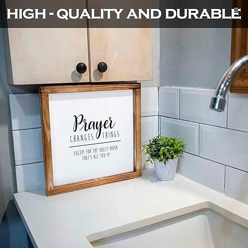 Miniatura 7 de Letrero para decoración de baño de 12 x 12pulgadas con la frase  Prayer Changes Things Except Toilet Paper, decoración de baño, letreros de baño de