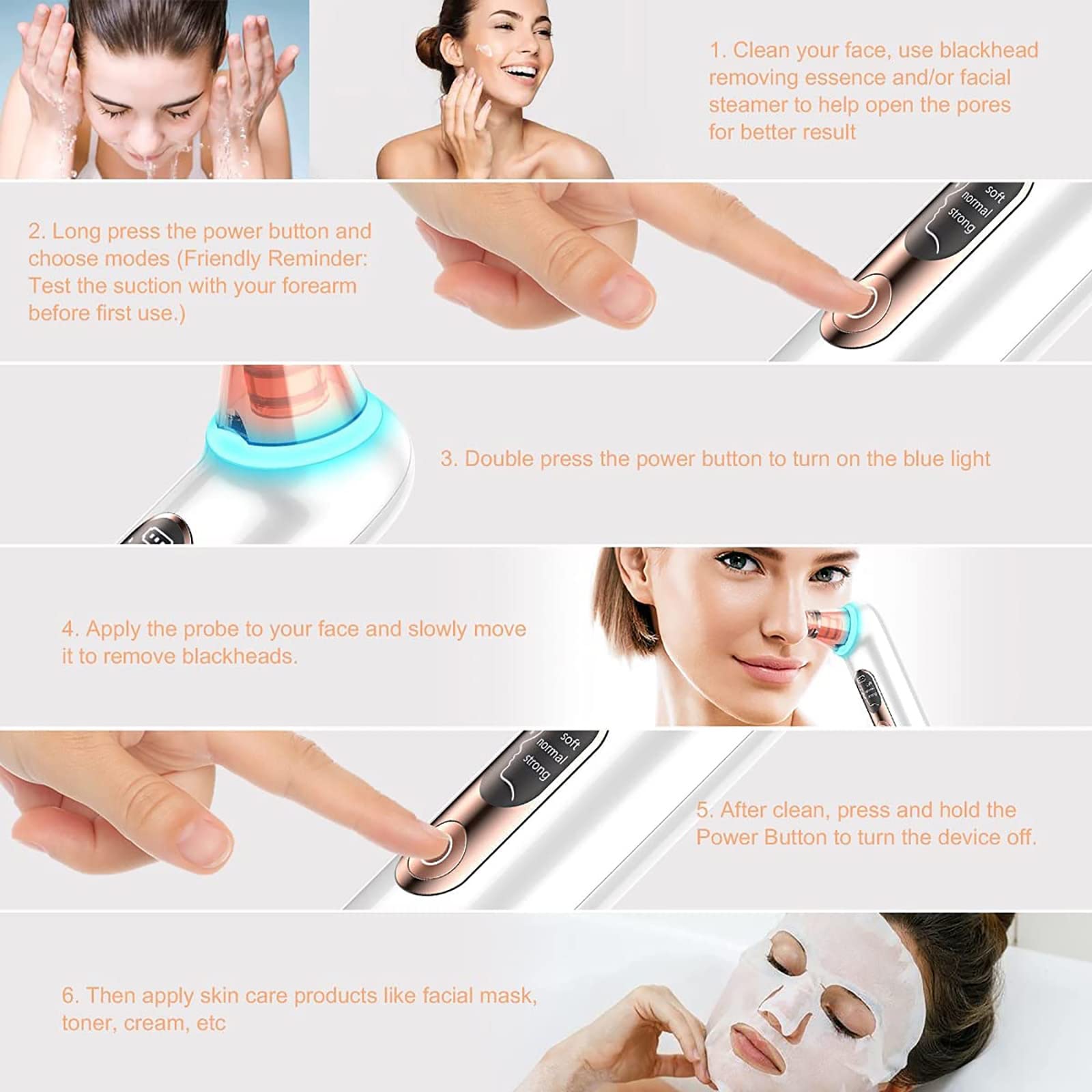Aspirador de poros para eliminar puntos negros, herramienta extractora de puntos blancos, limpiador eléctrico de poros facial, limpiador de poros facial, herramienta de succión de puntos negros,