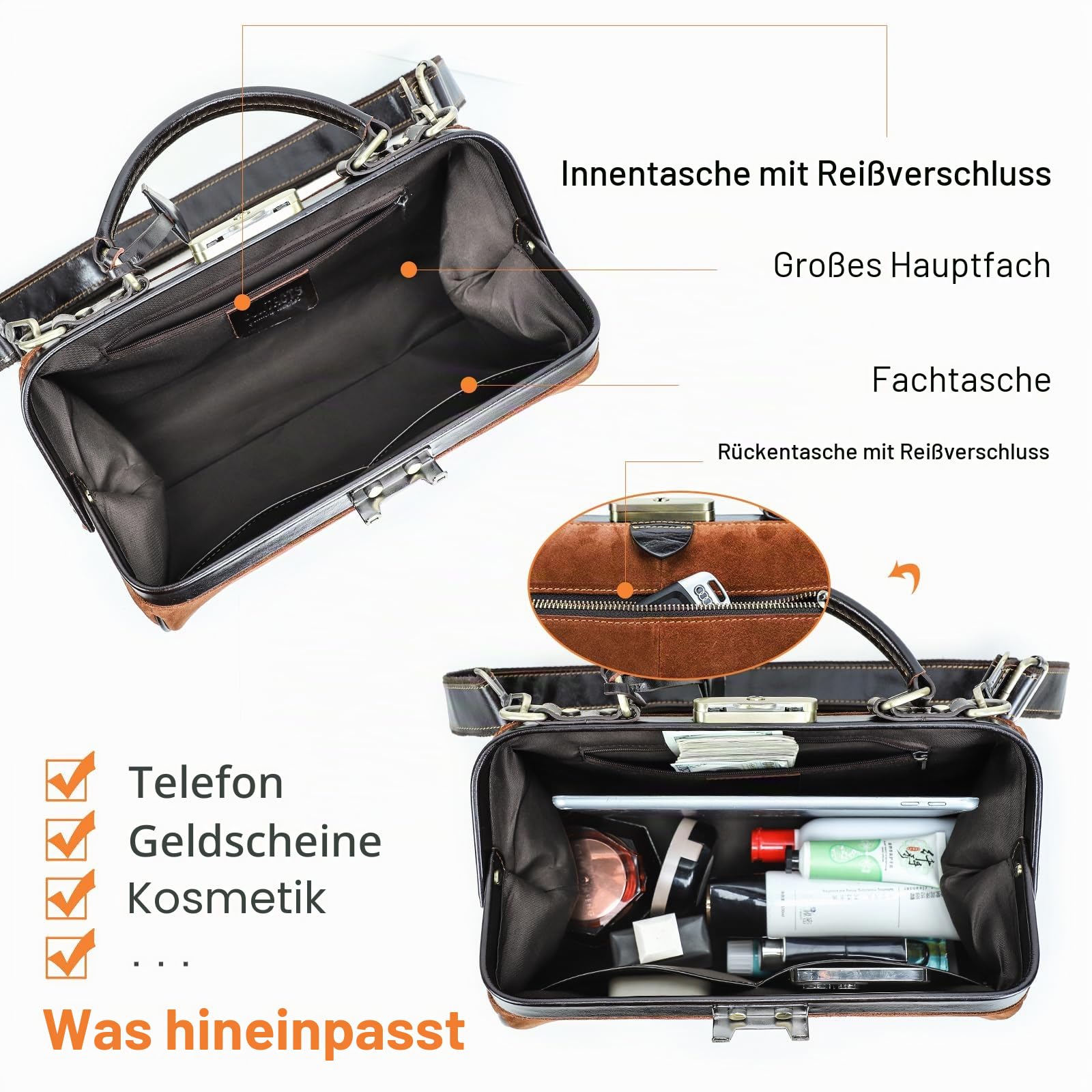 CONTACTS Damen-Handtasche aus echtem Leder, abschließbar, Vintage-Schultertasche, Geldbörse mit Tragegriff oben mit Metallverschluss und Rahmenöffnung