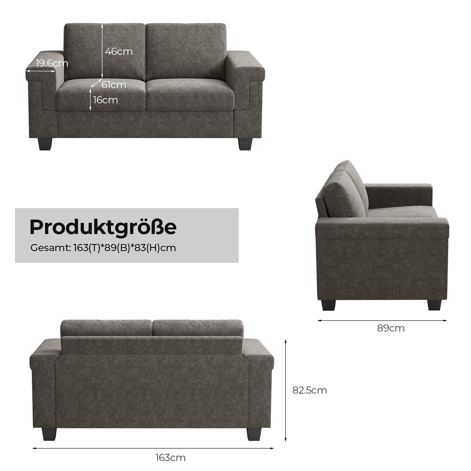 COPIAE 160 cm Kleine Couch für das Wohnzimmer, Hochbelastbares Zweisitzer-Sofa, Samtstoff 2-Sitzer-Couch mit Holzrahmen& Gepolstertem Kissen, Modernes Sofa mit tiefer Sitzfläche für Schlafzimmer Büro
