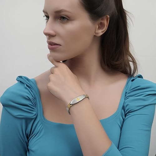 Miniatura 3 de LinnaLove Pulsera de alerta médica brillante de moda con grabado gratuito de acero inoxidable pulsera de identificación médica para mujer