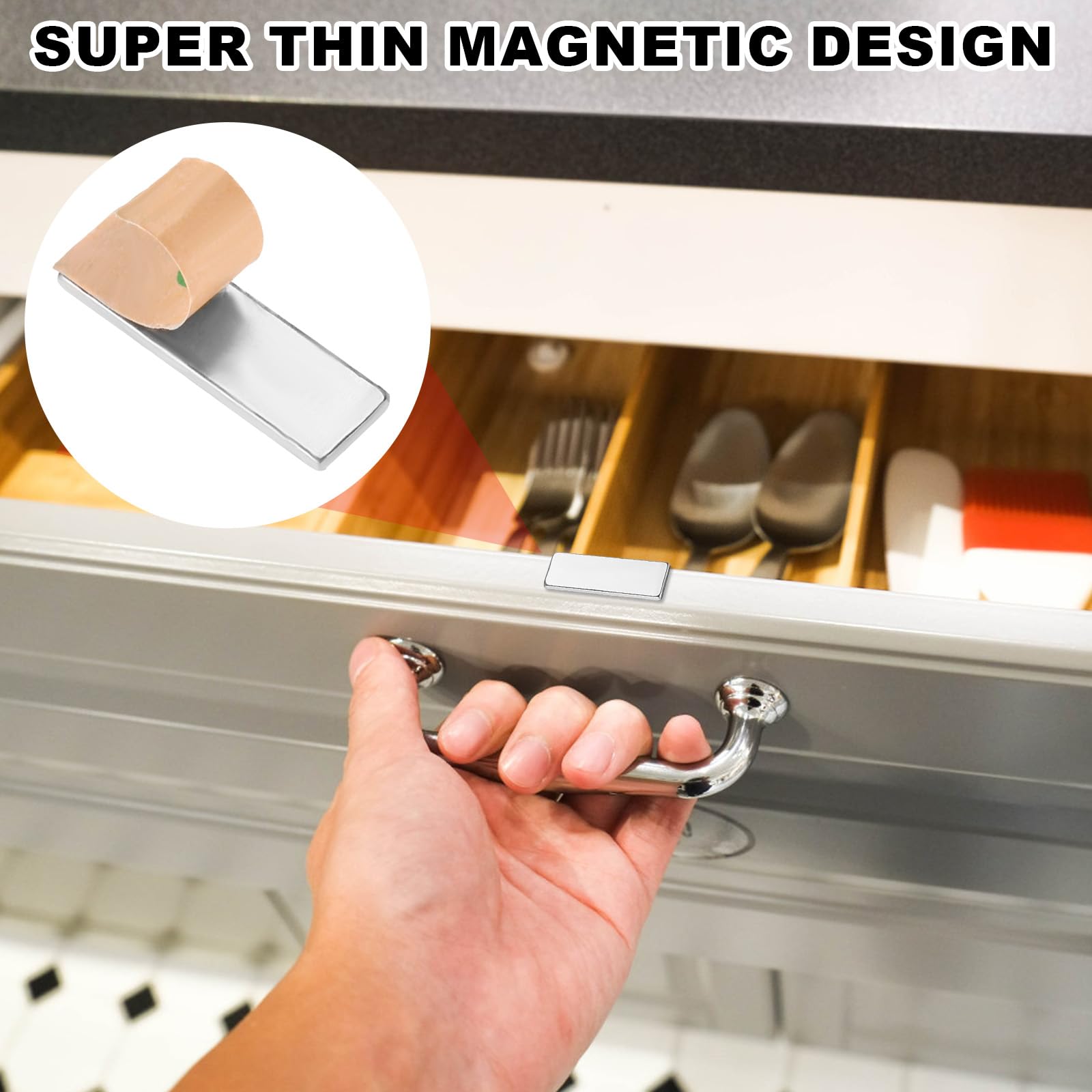 12pz Magneti per Mobili Chiusura, Chiusure Invisibili Ante di Armadietti Senza Trapano Magneti Cassetti Super Sottili Adatti per Cucina Bagno Camera da Letto (6 Rettangolari + 6 Rotondi)