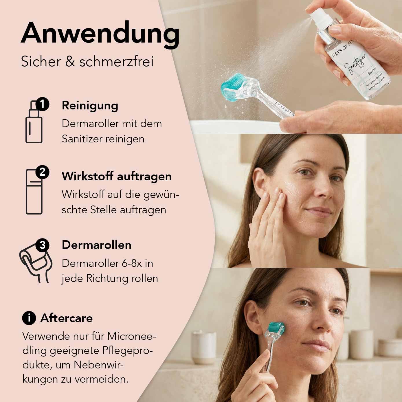FACES OF FEY Derma roller 0,25 mm, 192 prawdziwe igły, 10% niacynamidu