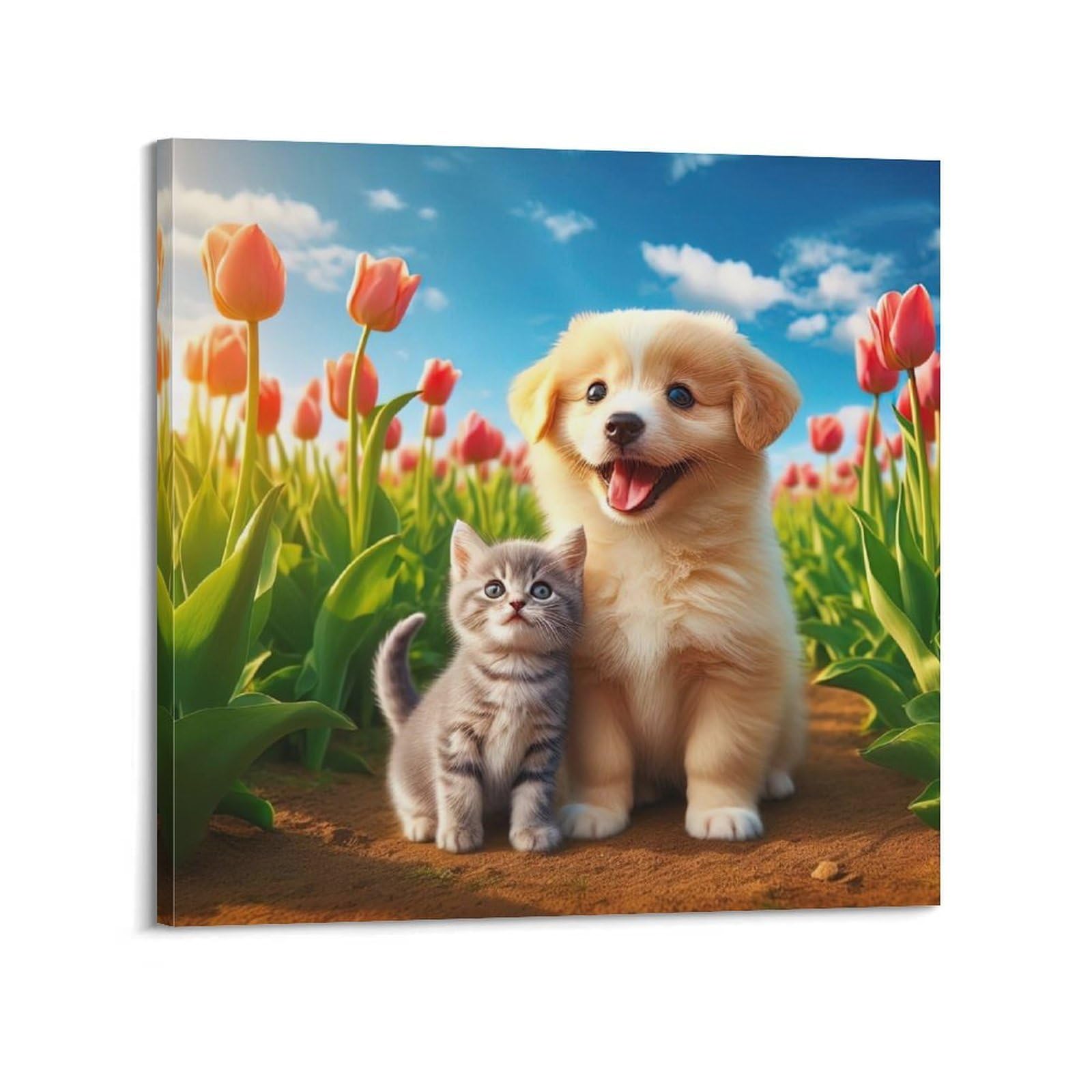 WPHSFX Animal Poster Flower Buddies Poster Decorative Painting Canvas Wall Posters And Art Picture Print Modern Family Bedroom Decor Posters 28x28inch(70x70cm)