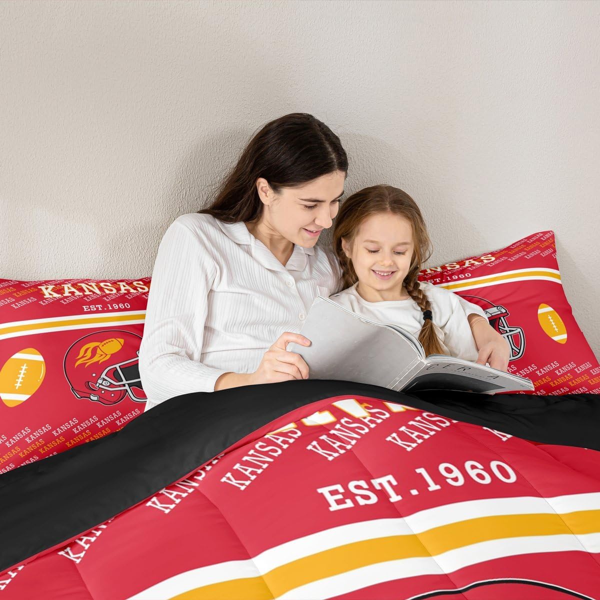 Feelyou American Football Comforter Set Twin Size Kansas Bedding Set for Kids Boys Girls Football City Gift Duvet Quilt Bedroom Decor Microfiber 2 Pcs with 1 Pillow Cases