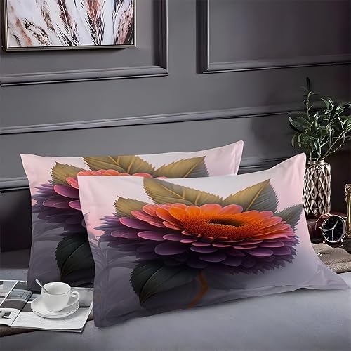 Miniatura 2 de Bright King Duvet Cover Flowers Print King Bedding Set Soft Microfiber Comforter Cover and 2 Pillow Shams 20"X36", Bed Set Duvet Covers with Zipper
