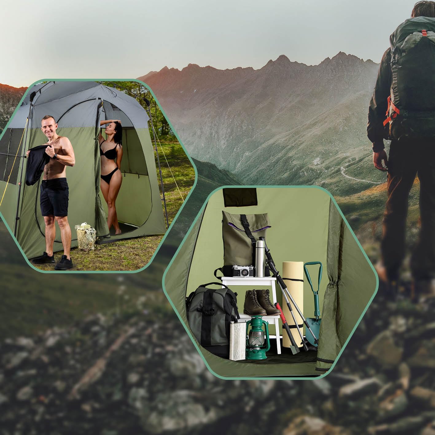 Where Tomorrow Tente de Douche Pop-up pour 2 Personnes | Toilettes de Camping et vestiaire pour l'extérieur et Les Festivals | Légère et imperméable | Douche Mobile avec cloison | Tente à Lancer