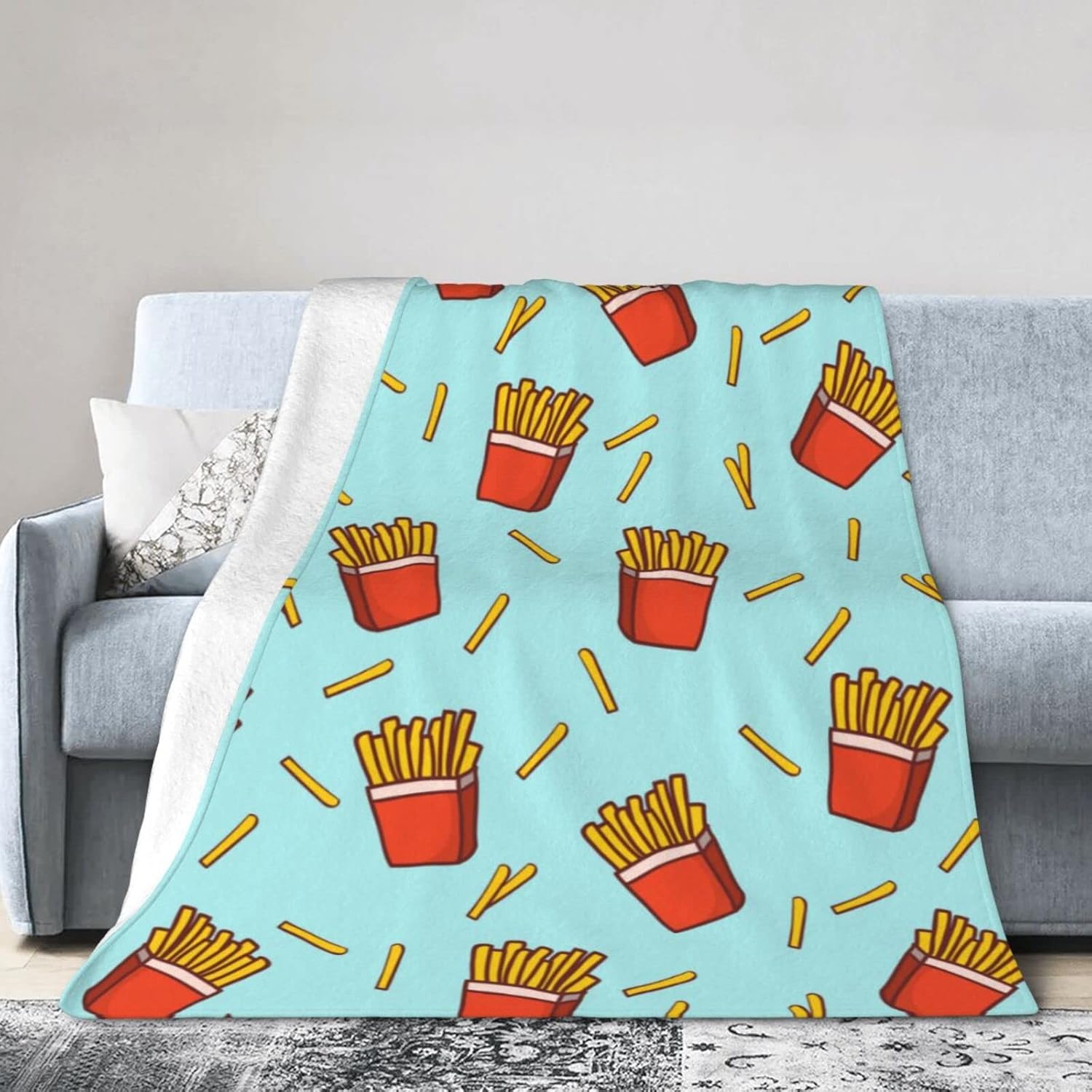 French Fries Fun Food Throw Blanket Super Soft Warm Bed