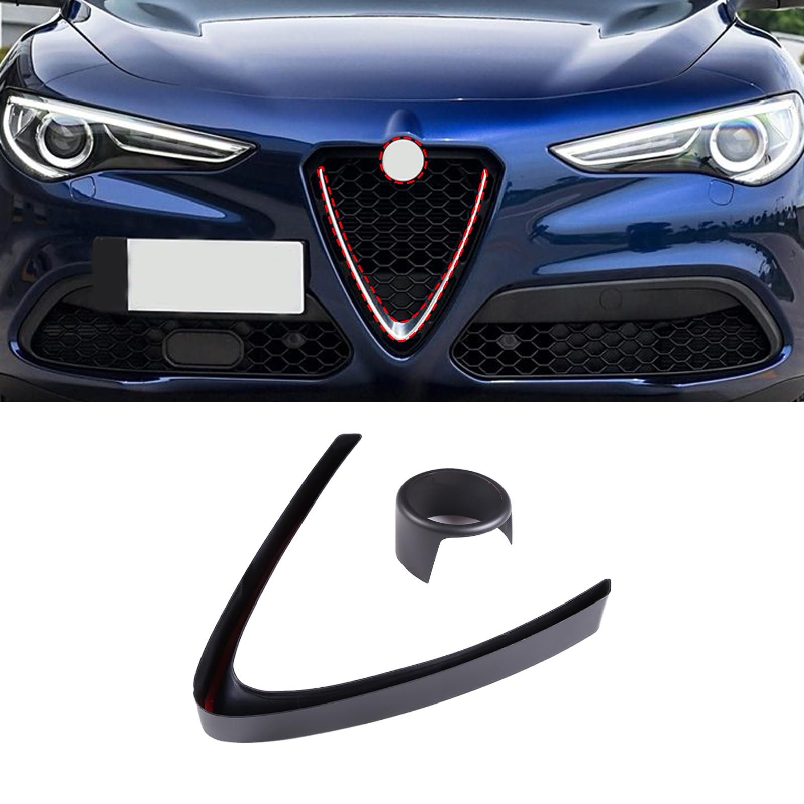 2 Stück ABS Kunststoff Auto Frontgrill Dekoration Rahmen Abdeckung Trim Kompatibel mit Alfa Romeo Stelvio 2017-2020 Außenzubehör (mattschwarz)