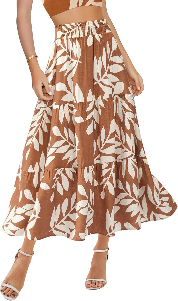 BTFBM Midi Skirts for Women 2026 Summer Boho Floral Skirt