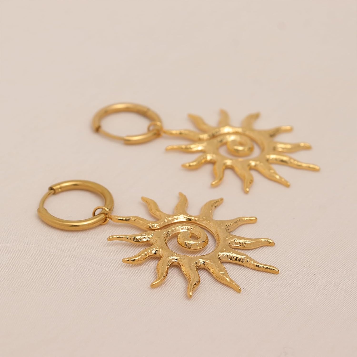 Chunky Gold Sun Leaf Huggie Dangle Hoop Earrings for Women, Trendy Lightweight Statement Hypoallergenic Prom Wedding Fashion Jewelry Gift image 6 of 7 B0DKXGYFY2