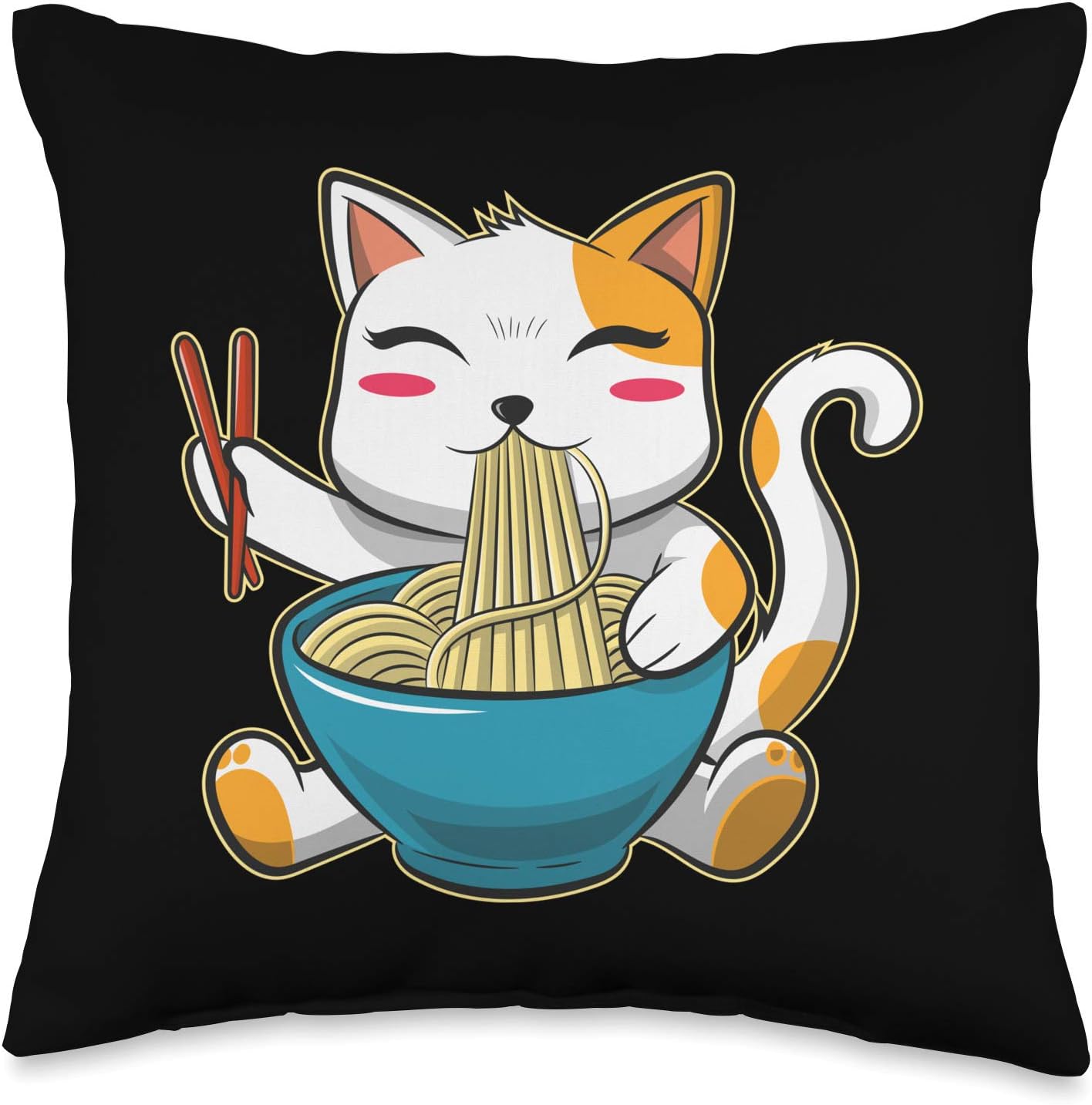 Ramen Cat - Funny Kawaii Anime Cute Ramen Cat Japanese Weeb Throw Pillow