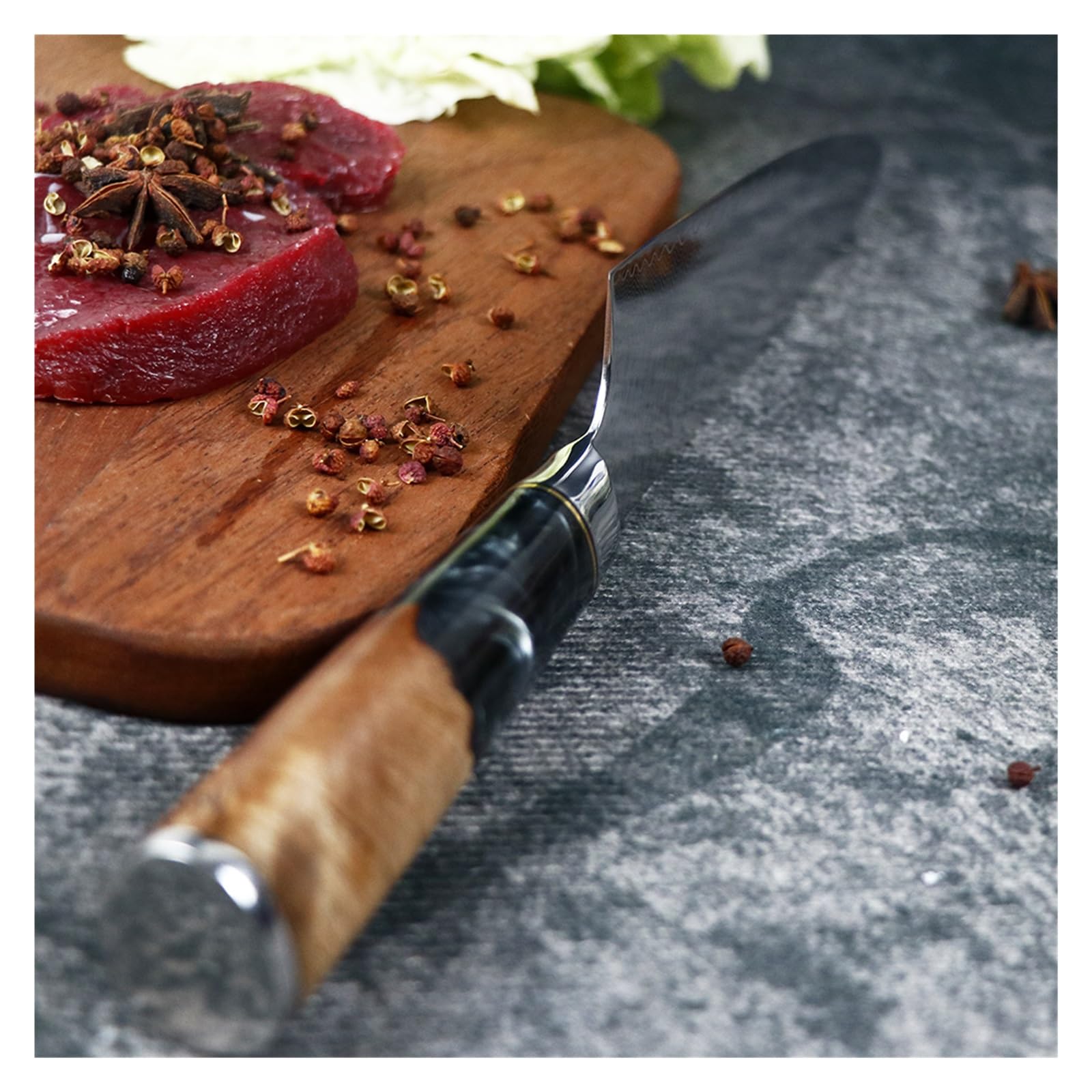 Set di coltelli da cucina professionale in acciaio damasco for chef, pelare il pane, Santoku, affilato