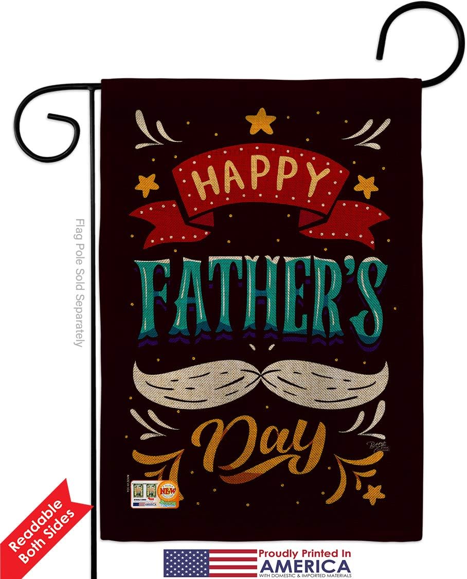 Breeze Decor Hooray Father's Day Burlap Garden Flag 2pcs Pack Family Dad Daddy Papa Grandpa Best Parent Sibling Relatives Grandparent House Banner Small Yard Gift Double-Sided, 13"x 18.5", Made In USA