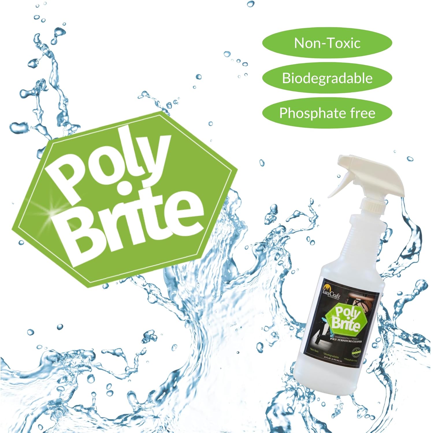 LuxCraft Poly Brite Cleaner for Poly Lumber Furniture - 32 oz. Bottle, HDPE Furniture Cleaner for Outside Patio and Outdoor Furniture Maintenance