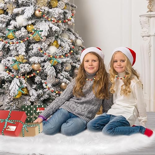 Miniatura 6 de Juego de falda de árbol de Navidad de 48 pulgadas, falda blanca grande de piel sintética gruesa para decoración de Navidad, viene con cinta de seda,