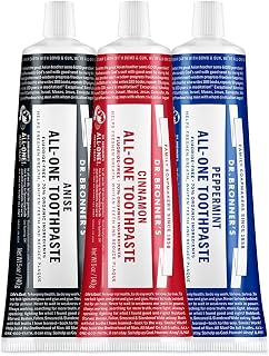 Dr. Bronner’s - All-One Toothpaste (3-Pack Variety) 5 Ounce Peppermint, Cinnamon, Anise - 70% Organic Ingredients, Natural and Effective, Fluoride-Free, SLS-Free, Helps Freshen Breath, Reduce Plaque