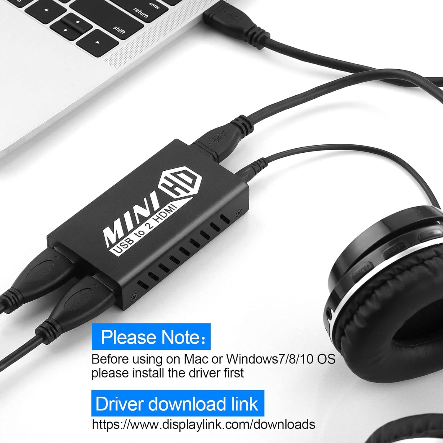 Unstincer USB 3.0 to Dual HDMI Adapter,Compatible with Windows ChromeBook MacBook,Support 3.5mm Jack Stereo Output Expand 2 Different Display Screens (Dual HDMI Adapter)