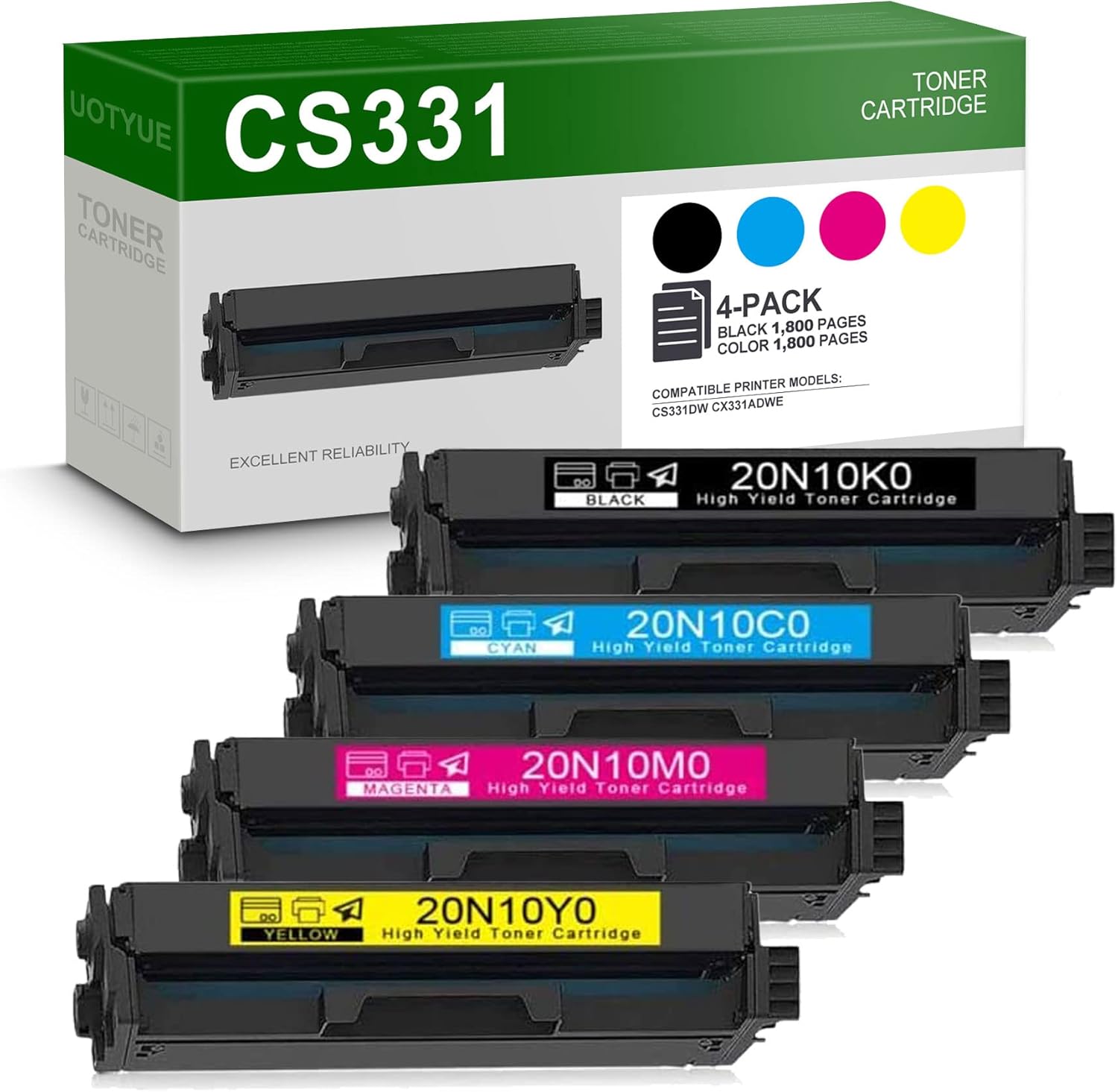 CS331 Toner Cartridge UOTY 4 Pack 20N10K0 20N10C0 20N10M0